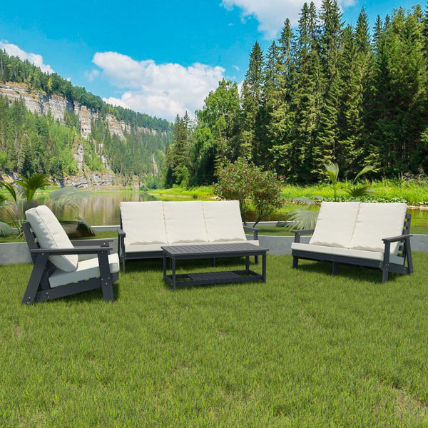 English Elm HIPS 3 Seater Sofa with Cushions — Weatherproof HIPS Outdoor Patio Couch for Porch, Poolside, Terrace Grey W1209114910