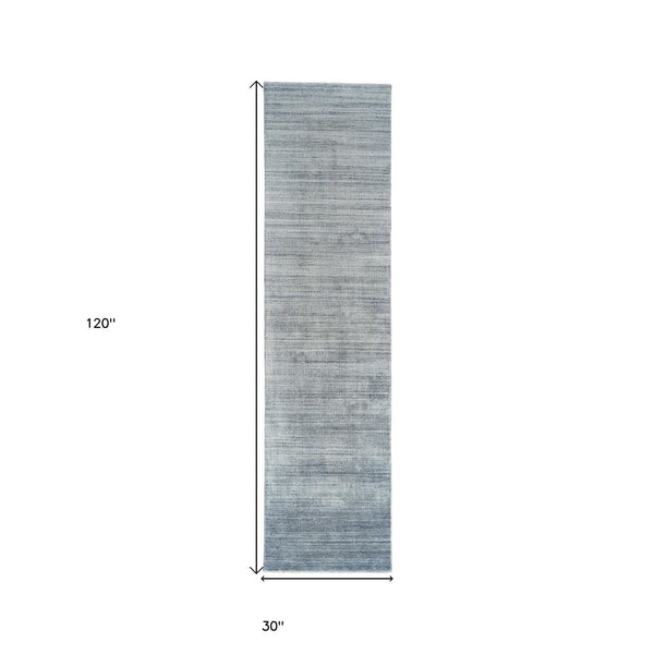 Homeroots 10' Blue And Gray Ombre Hand Woven Runner Rug Blue,Gray Viscose 511733