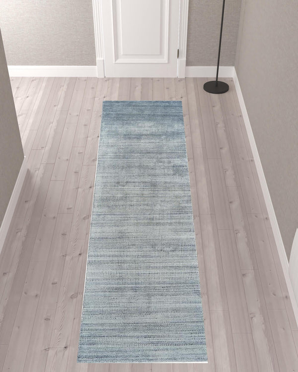 Homeroots 10' Blue And Gray Ombre Hand Woven Runner Rug Blue,Gray Viscose 511733