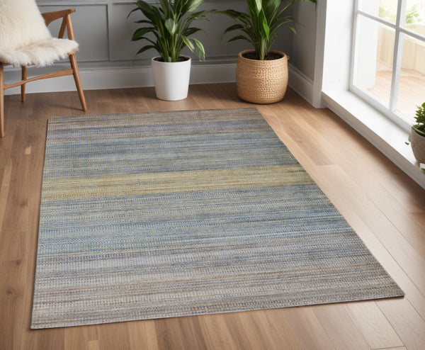 Homeroots 4' X 6' Blue And Gray Ombre Hand Woven Area Rug Blue,Purple,Tan Viscose 511743