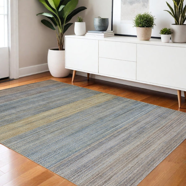 HomeRoots 5' Hand-Woven Ombre Area Rug - Unique Artisan Craftsmanship in Soothing Blue and Green Tones 4' X 6' 511743