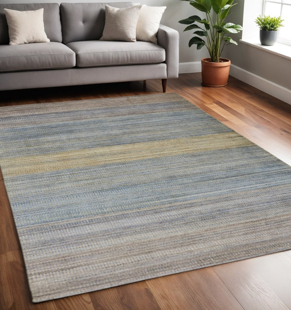 HomeRoots 5' Hand-Woven Ombre Area Rug - Unique Artisan Craftsmanship in Soothing Blue and Green Tones 5' X 8' 511744