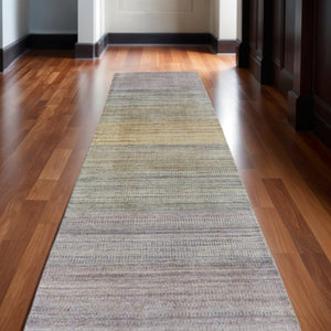 HomeRoots 5' Hand-Woven Ombre Area Rug - Unique Artisan Craftsmanship in Soothing Blue and Green Tones Blue/Purple/Tan 10' Runner 511747