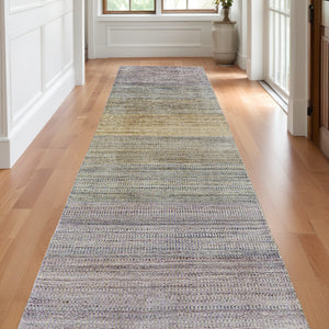 Homeroots 10' Beige And Purple Ombre Hand Woven Runner Rug Blue,Purple,Tan Wool Blend 511747