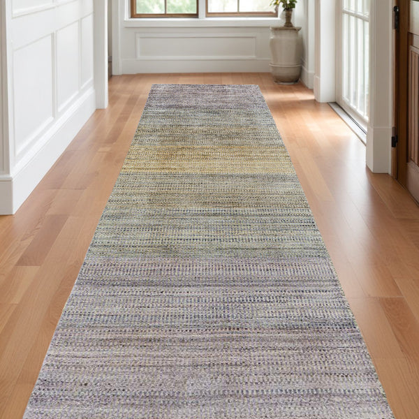Homeroots 10' Beige And Purple Ombre Hand Woven Runner Rug Blue,Purple,Tan Wool Blend 511747