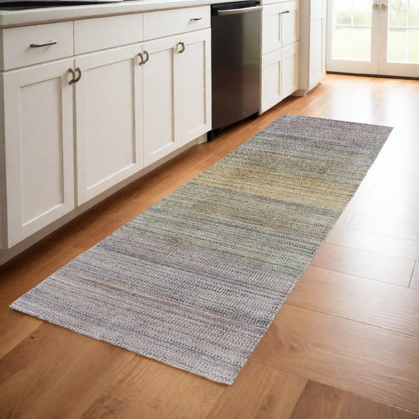 Homeroots 8' Beige And Purple Ombre Hand Woven Runner Rug Blue,Purple,Tan Wool Blend 511748