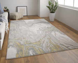 Homeroots 5' X 8' Gold Ivory And Gray Abstract Stain Resistant Area Rug Gold,Ivory,Gray Polypropylene 511750