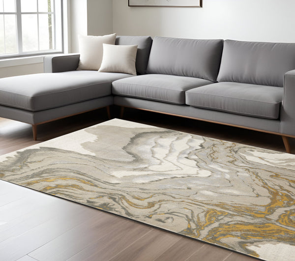 Homeroots 7' X 10' Gold Ivory And Gray Abstract Area Rug Gold,Ivory,Gray Polypropylene 511751