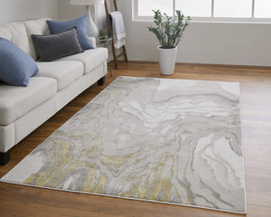 Homeroots 7' X 10' Gold Ivory And Gray Abstract Area Rug Gold,Ivory,Gray Polypropylene 511751