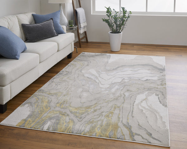 Homeroots 7' X 10' Gold Ivory And Gray Abstract Area Rug Gold,Ivory,Gray Polypropylene 511751