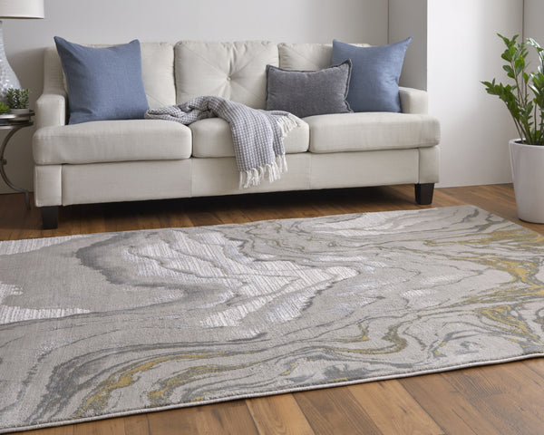 Homeroots 7' X 10' Gold Ivory And Gray Abstract Area Rug Gold,Ivory,Gray Polypropylene 511751