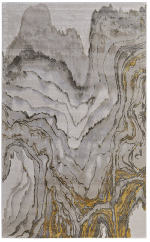 Homeroots 8' X 11' Gold And Ivory Abstract Area Rug Gold,Ivory,Gray Polypropylene,Polyester 511752