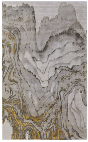 Homeroots 8' X 11' Gold And Ivory Abstract Area Rug Gold,Ivory,Gray Polypropylene,Polyester 511752