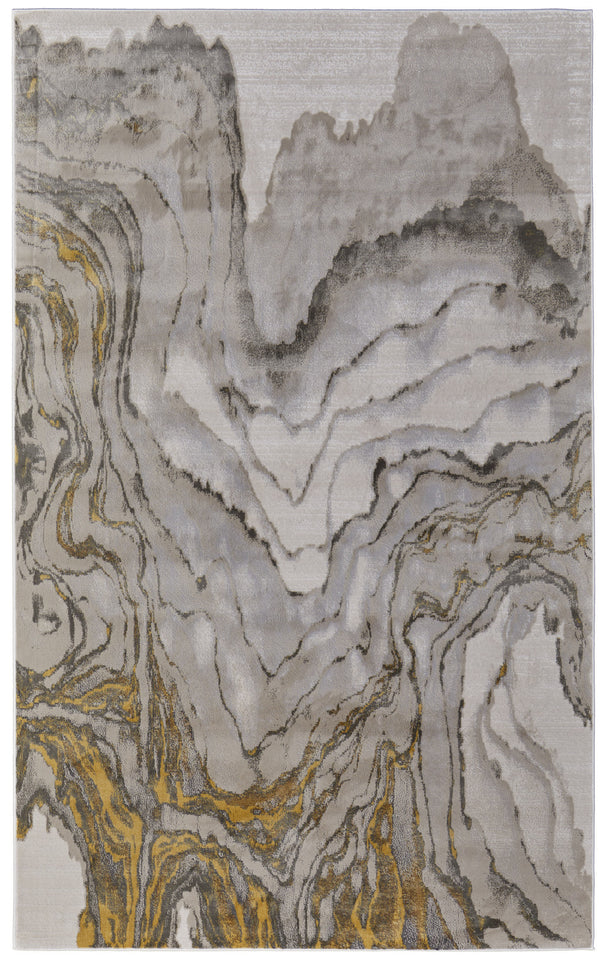 Homeroots 8' X 11' Gold And Ivory Abstract Area Rug Gold,Ivory,Gray Polypropylene,Polyester 511752