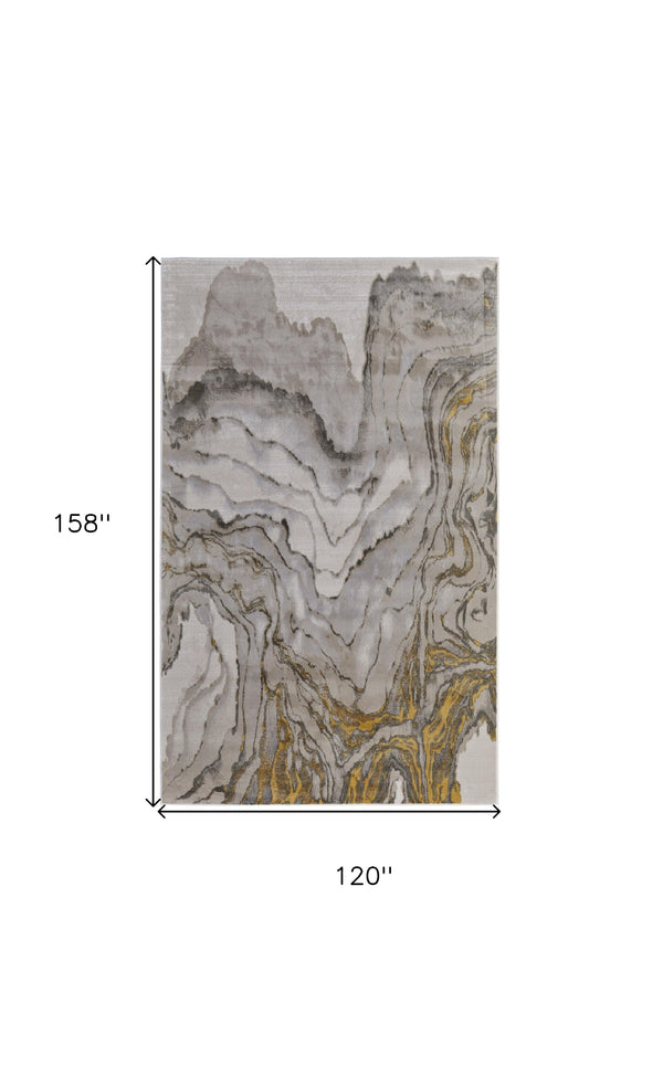 Homeroots 10' X 13' Gold And Ivory Abstract Area Rug Gold,Ivory,Gray Polypropylene,Polyester 511753