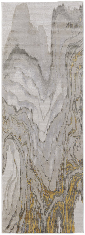 Homeroots 8' Gold And Ivory Abstract Runner Rug Gold,Ivory,Gray Polypropylene,Polyester 511754