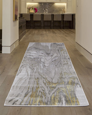 Homeroots 8' Gold And Ivory Abstract Runner Rug Gold,Ivory,Gray Polypropylene,Polyester 511754