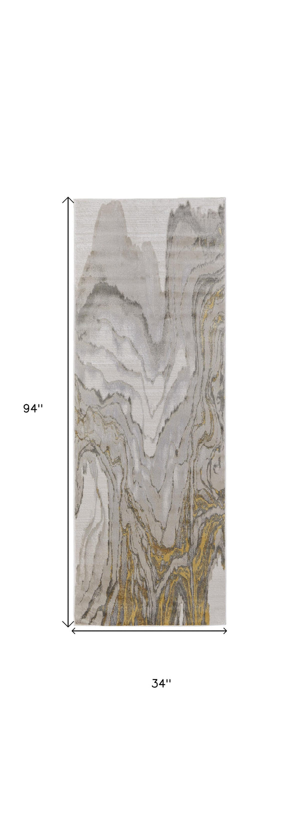 Homeroots 8' Gold And Ivory Abstract Runner Rug Gold,Ivory,Gray Polypropylene,Polyester 511754