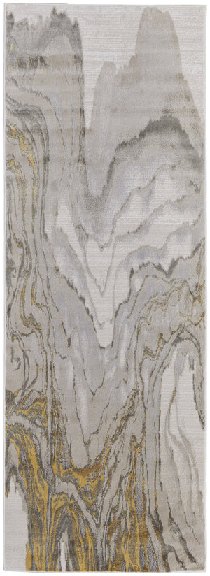 Homeroots 8' Gold And Ivory Abstract Runner Rug Gold,Ivory,Gray Polypropylene,Polyester 511754