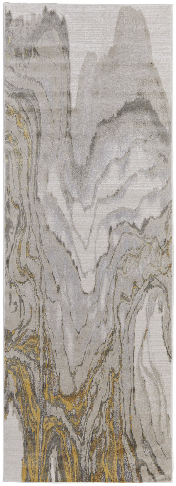 Homeroots 8' Gold And Ivory Abstract Runner Rug Gold,Ivory,Gray Polypropylene,Polyester 511754