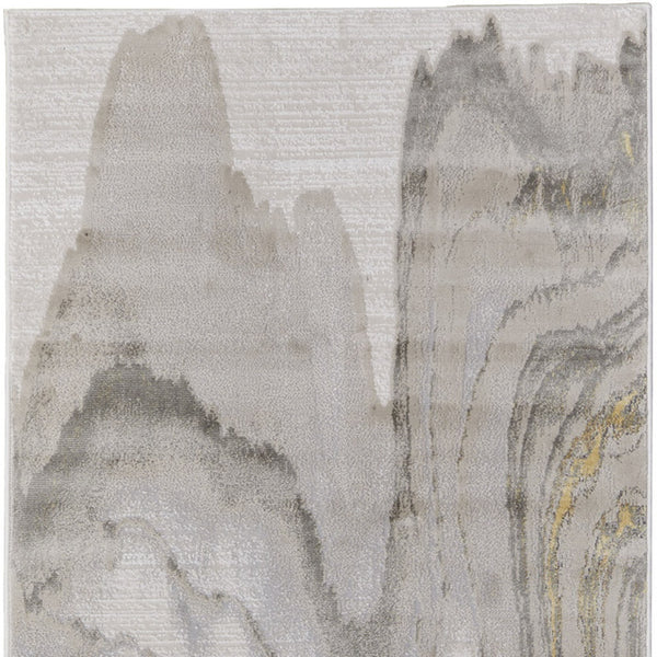 Homeroots 8' Gold And Ivory Abstract Runner Rug Gold,Ivory,Gray Polypropylene,Polyester 511754