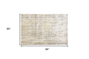 Homeroots 5' X 8' Gray And Ivory Abstract Area Rug Ivory,Gray Polypropylene 511757