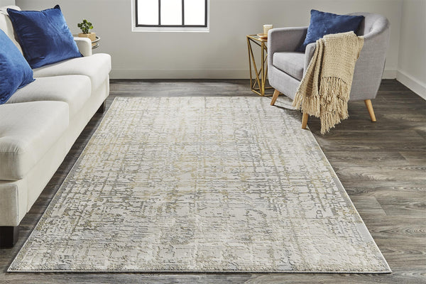Homeroots 7' X 10' Gray And Ivory Abstract Area Rug Ivory,Gray Polypropylene 511758