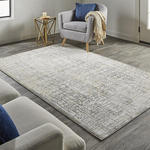 Homeroots 7' X 10' Gray And Ivory Abstract Area Rug Ivory,Gray Polypropylene 511758