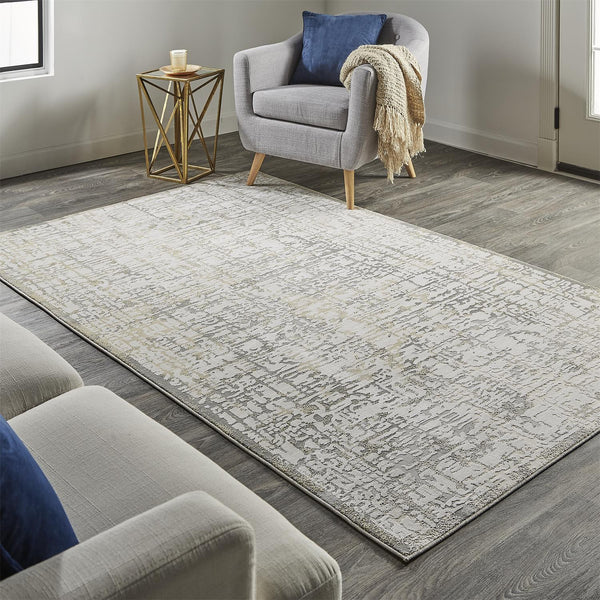 Homeroots 8' X 11' Gray And Ivory Abstract Area Rug Ivory,Gray Polypropylene 511759