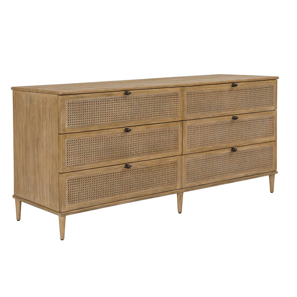 Uttermost Coast Mindi Wood Six Drawer Chest with Rattan Accents and Oak Finish