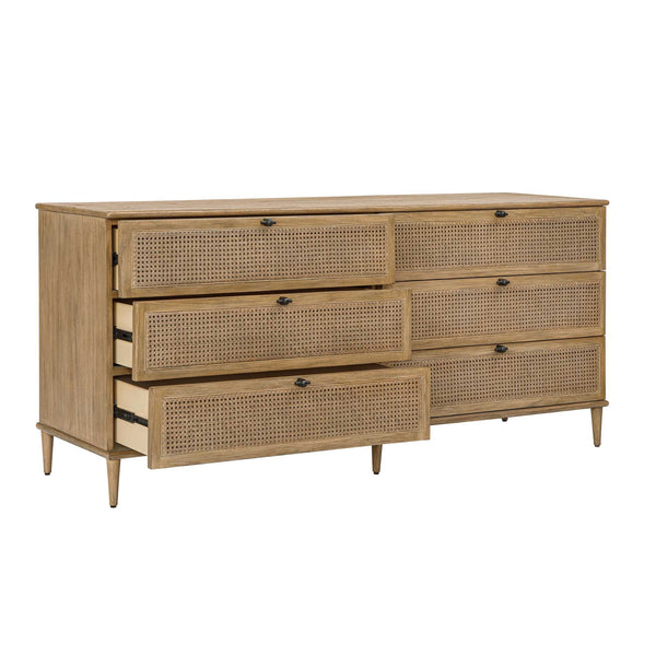 Uttermost Coast Mindi Wood Six Drawer Chest with Rattan Accents and Oak Finish