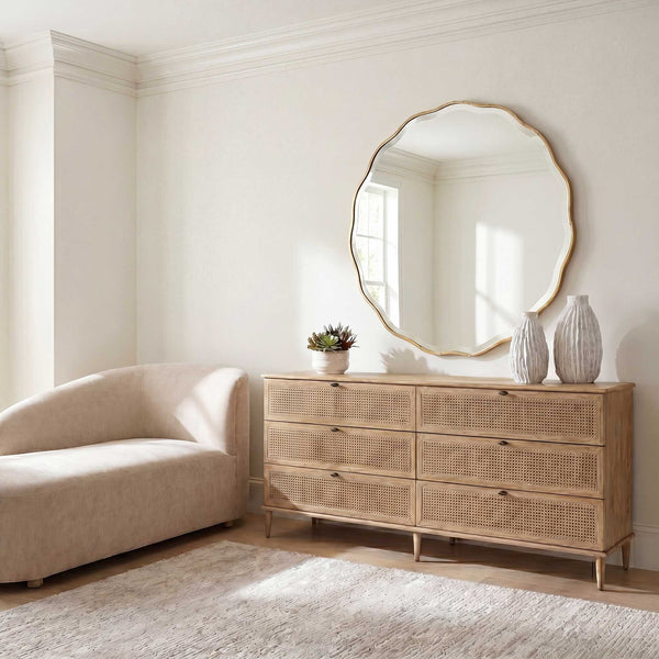 Uttermost Coast Mindi Wood Six Drawer Chest with Rattan Accents and Oak Finish