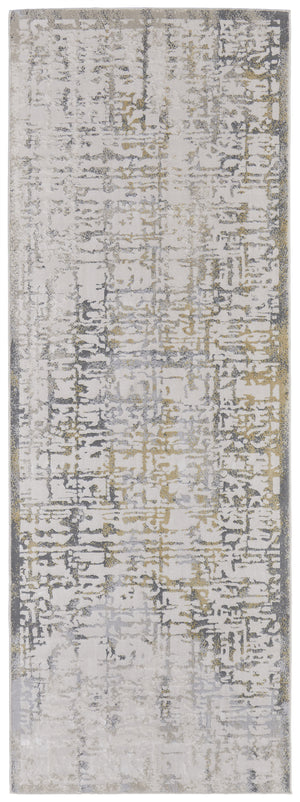 Homeroots 8' Ivory And Gray Abstract Distressed Runner Rug Ivory,Gray Polypropylene,Polyester 511761