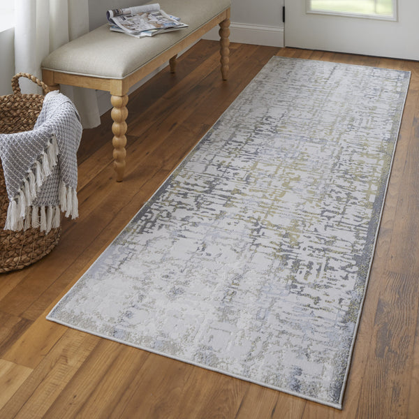 Homeroots 8' Ivory And Gray Abstract Distressed Runner Rug Ivory,Gray Polypropylene,Polyester 511761
