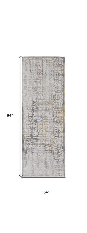 Homeroots 8' Ivory And Gray Abstract Distressed Runner Rug Ivory,Gray Polypropylene,Polyester 511761