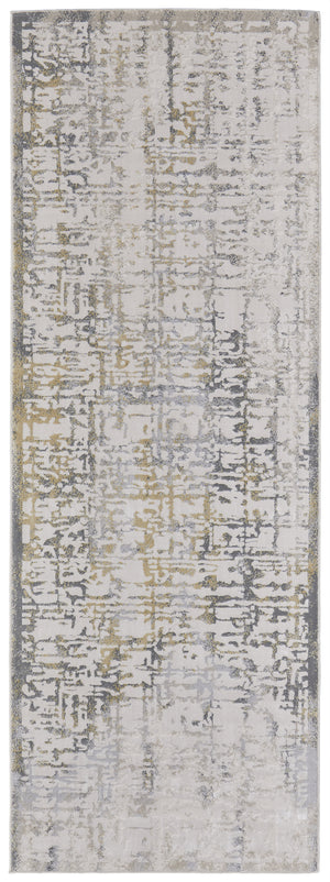 Homeroots 8' Ivory And Gray Abstract Distressed Runner Rug Ivory,Gray Polypropylene,Polyester 511761