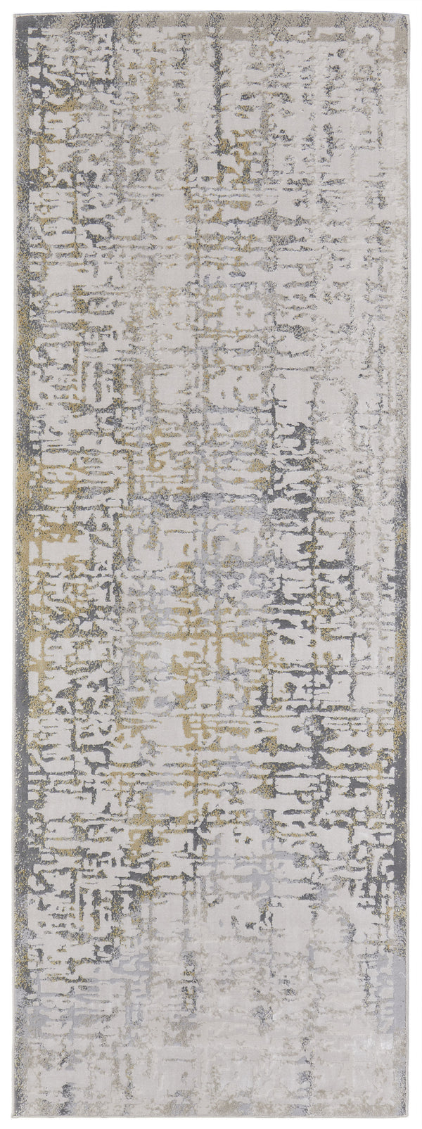 Homeroots 8' Ivory And Gray Abstract Distressed Runner Rug Ivory,Gray Polypropylene,Polyester 511761