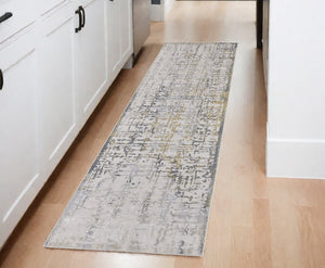Homeroots 8' Ivory And Gray Abstract Distressed Runner Rug Ivory,Gray Polypropylene,Polyester 511761