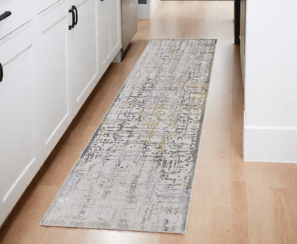 Homeroots 8' Ivory And Gray Abstract Distressed Runner Rug Ivory,Gray Polypropylene,Polyester 511761