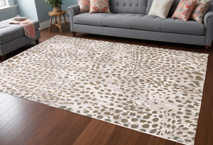 HomeRoots 5' Brown and Ivory Abstract Area Rug – Stain Resistant, Durable Design for Modern Living Spaces 7' X 10' 511765
