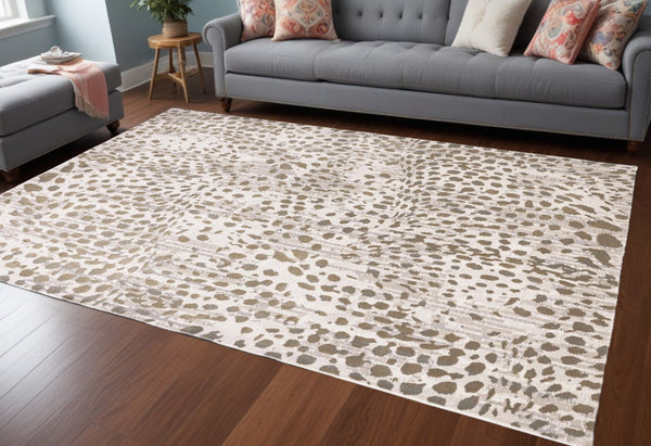 HomeRoots 5' Brown and Ivory Abstract Area Rug – Stain Resistant, Durable Design for Modern Living Spaces 12' X 15' 511769