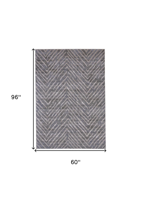 HomeRoots 5' Contemporary Gray and Silver Abstract Area Rug - Durable, Stain-Resistant Design for Modern Spaces 5' X 8' 511771