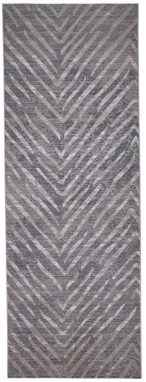 HomeRoots 5' Contemporary Gray and Silver Abstract Area Rug - Durable, Stain-Resistant Design for Modern Spaces 8' Runner 511775