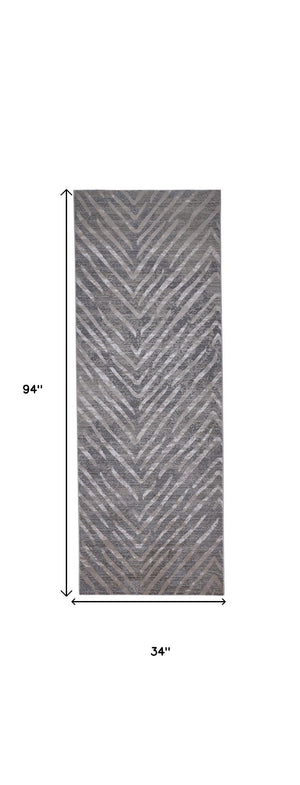 HomeRoots 5' Contemporary Gray and Silver Abstract Area Rug - Durable, Stain-Resistant Design for Modern Spaces 8' Runner 511775
