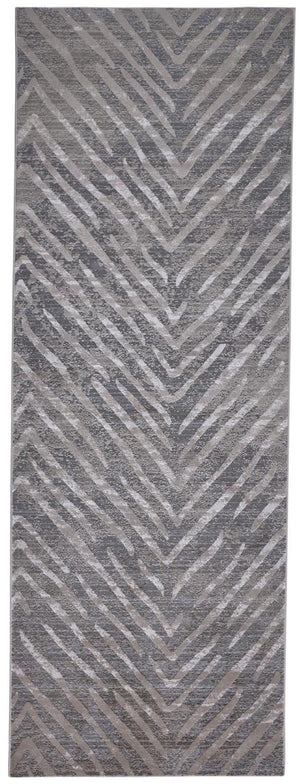 HomeRoots 5' Contemporary Gray and Silver Abstract Area Rug - Durable, Stain-Resistant Design for Modern Spaces 8' Runner 511775