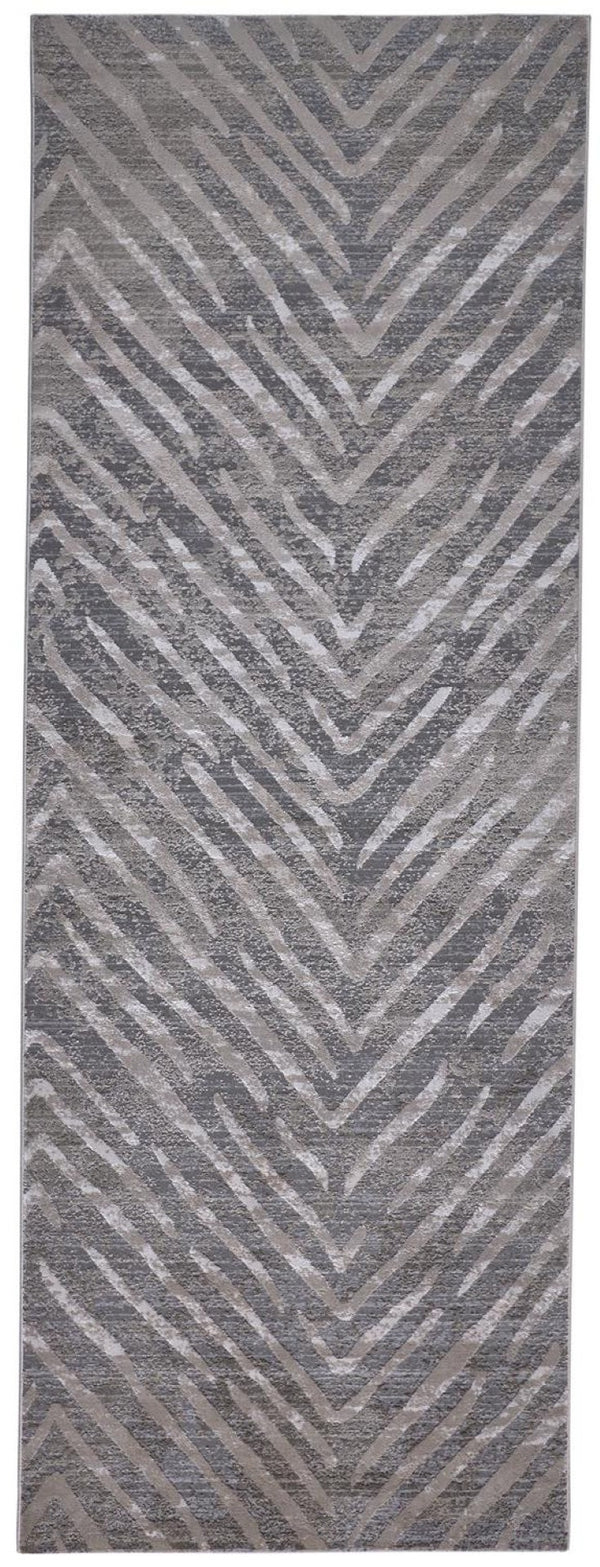 HomeRoots 5' Contemporary Gray and Silver Abstract Area Rug - Durable, Stain-Resistant Design for Modern Spaces 8' Runner 511775