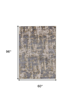 HomeRoots 5' Gray and Gold Abstract Area Rug - Modern Contemporary Design for Living Rooms and High-Traffic Spaces 5' X 8' 511778