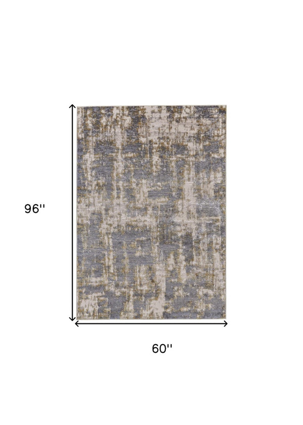 HomeRoots 5' Gray and Gold Abstract Area Rug - Modern Contemporary Design for Living Rooms and High-Traffic Spaces 5' X 8' 511778