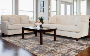 HomeRoots 5' Gray and Gold Abstract Area Rug - Modern Contemporary Design for Living Rooms and High-Traffic Spaces 7' X 10' 511779