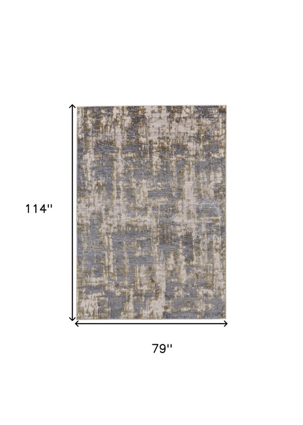 HomeRoots 5' Gray and Gold Abstract Area Rug - Modern Contemporary Design for Living Rooms and High-Traffic Spaces 7' X 10' 511779